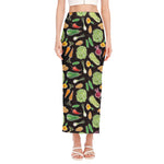 Fresh Vegetable Pattern Print Side Slit Maxi Skirt