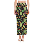 Fresh Vegetable Pattern Print Side Slit Maxi Skirt