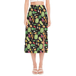 Fresh Vegetable Pattern Print Side Slit Midi Skirt