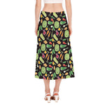 Fresh Vegetable Pattern Print Side Slit Midi Skirt