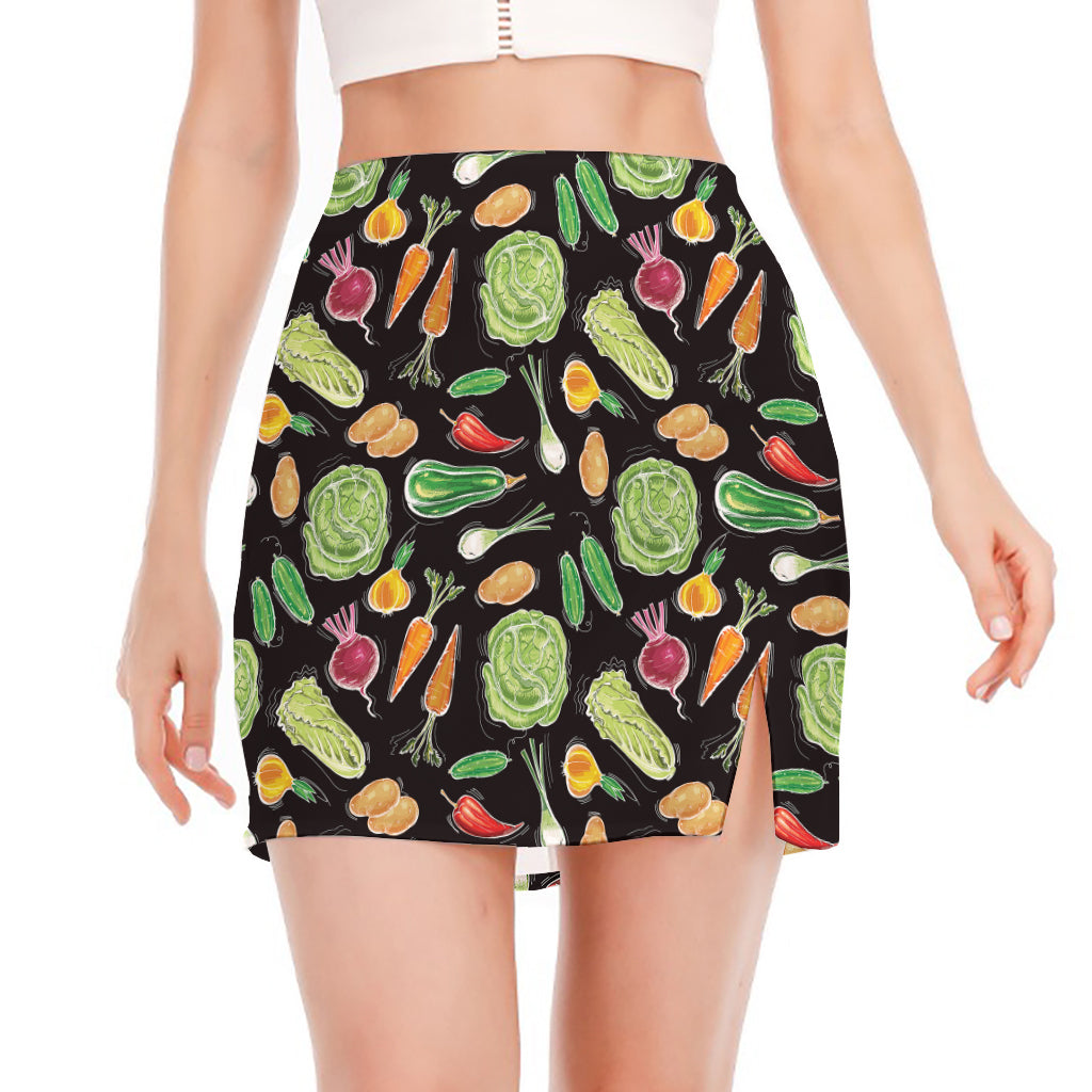 Fresh Vegetable Pattern Print Side Slit Mini Skirt
