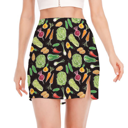 Fresh Vegetable Pattern Print Side Slit Mini Skirt