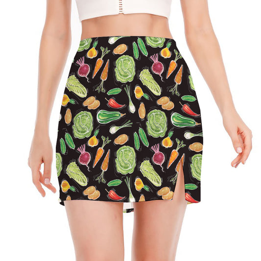 Fresh Vegetable Pattern Print Side Slit Mini Skirt