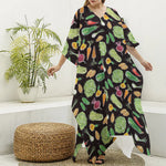 Fresh Vegetable Pattern Print Silk V-Neck Kaftan Dress