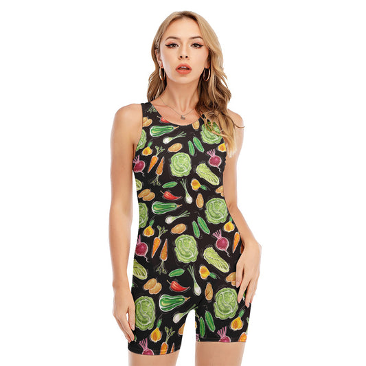 Fresh Vegetable Pattern Print Sleeveless One Piece Swimsuit