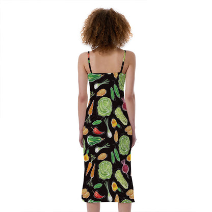 Fresh Vegetable Pattern Print Slim Fit Midi Cami Dress