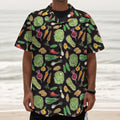 Fresh Vegetable Pattern Print Textured Short Sleeve Shirt
