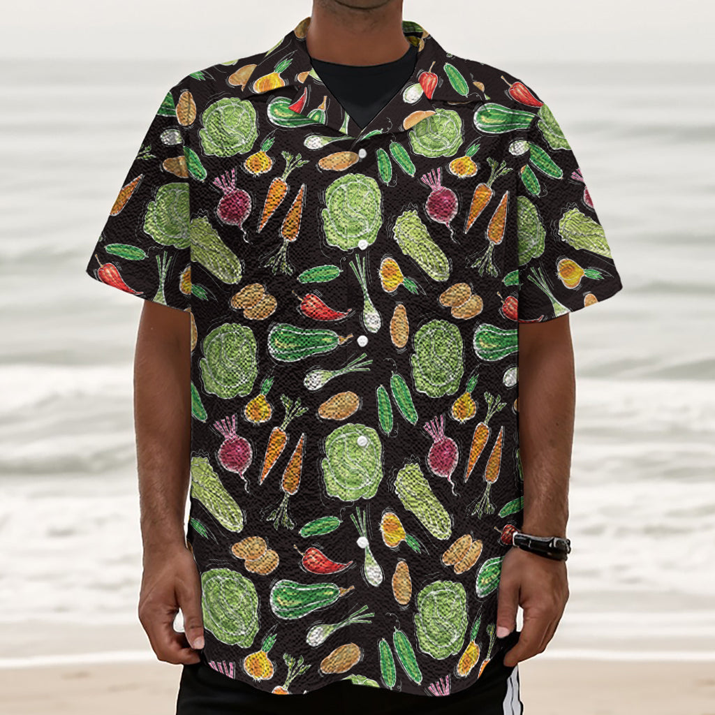 Fresh Vegetable Pattern Print Textured Short Sleeve Shirt