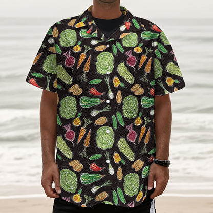 Fresh Vegetable Pattern Print Textured Short Sleeve Shirt