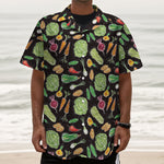 Fresh Vegetable Pattern Print Textured Short Sleeve Shirt
