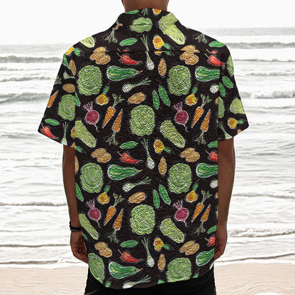 Fresh Vegetable Pattern Print Textured Short Sleeve Shirt