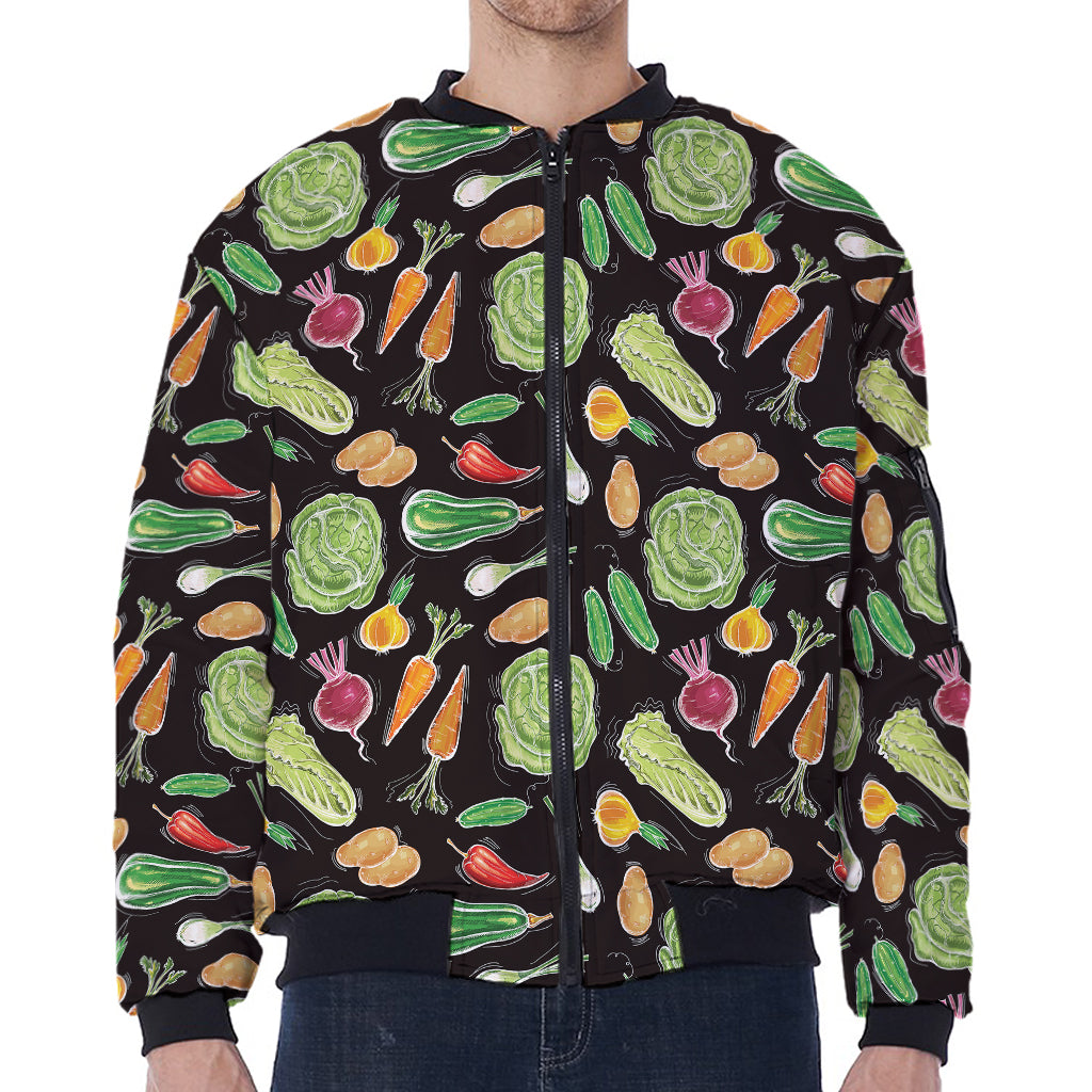 Fresh Vegetable Pattern Print Zip Sleeve Bomber Jacket