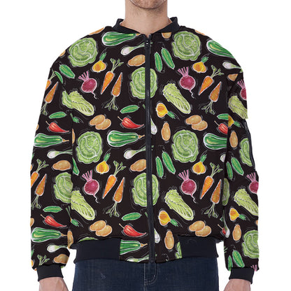 Fresh Vegetable Pattern Print Zip Sleeve Bomber Jacket