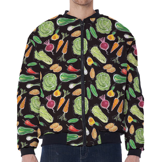 Fresh Vegetable Pattern Print Zip Sleeve Bomber Jacket