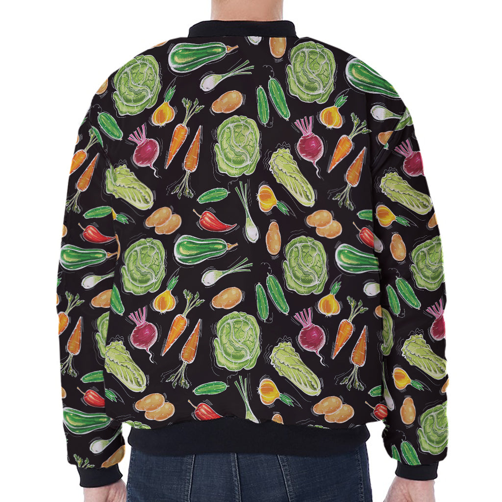 Fresh Vegetable Pattern Print Zip Sleeve Bomber Jacket