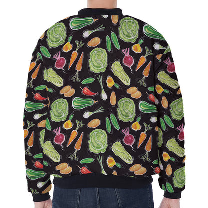 Fresh Vegetable Pattern Print Zip Sleeve Bomber Jacket