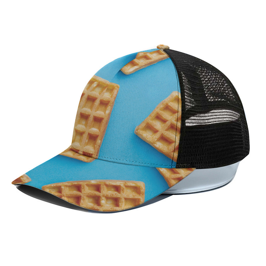 Fresh Waffles Print Black Mesh Trucker Cap