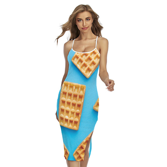 Fresh Waffles Print Cross Back Cami Dress