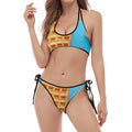 Fresh Waffles Print Halter Scoop Tie Side Bikini