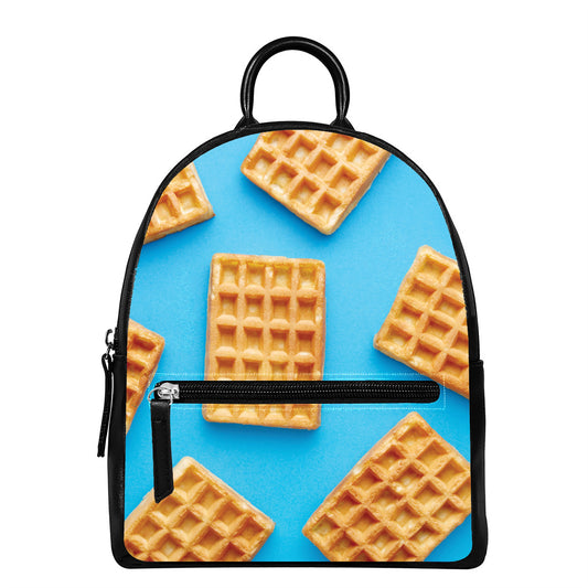 Fresh Waffles Print Leather Backpack