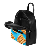 Fresh Waffles Print Leather Backpack