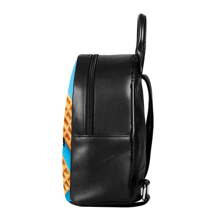 Fresh Waffles Print Leather Backpack