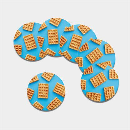 Fresh Waffles Print Leather Coaster Set