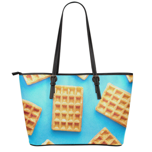 Fresh Waffles Print Leather Tote Bag
