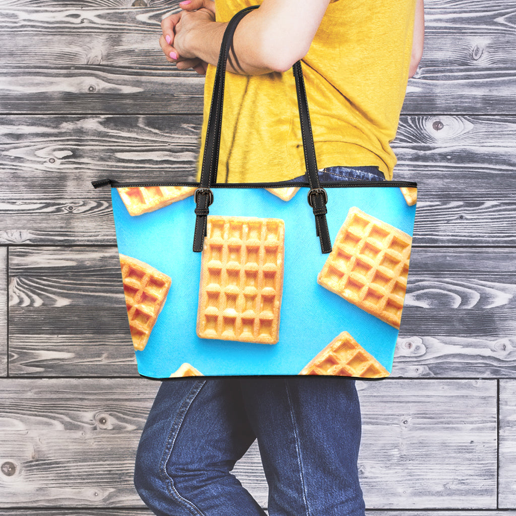 Fresh Waffles Print Leather Tote Bag