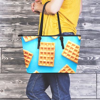 Fresh Waffles Print Leather Tote Bag