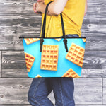 Fresh Waffles Print Leather Tote Bag
