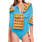 Fresh Waffles Print Long Sleeve Swimsuit
