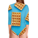 Fresh Waffles Print Long Sleeve Swimsuit