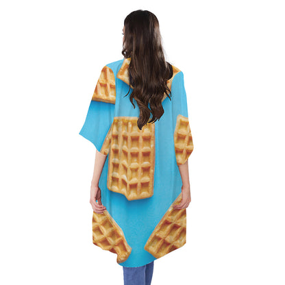 Fresh Waffles Print Open Front Beach Cover Up