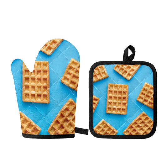 Fresh Waffles Print Oven Mitt And Pot Holder Set