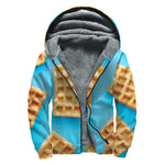 Fresh Waffles Print Sherpa Lined Zip Up Hoodie