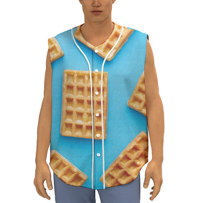Fresh Waffles Print Sleeveless Baseball Jersey