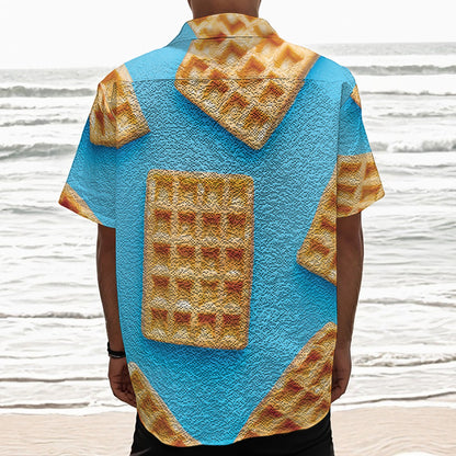 Fresh Waffles Print Textured Short Sleeve Shirt