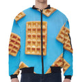 Fresh Waffles Print Zip Sleeve Bomber Jacket