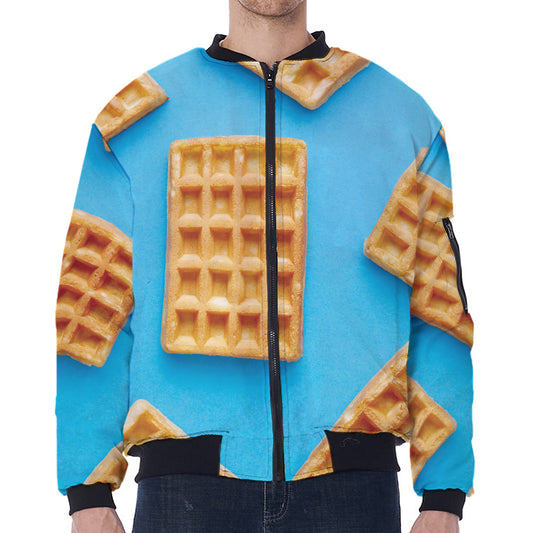 Fresh Waffles Print Zip Sleeve Bomber Jacket