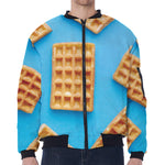 Fresh Waffles Print Zip Sleeve Bomber Jacket