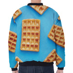Fresh Waffles Print Zip Sleeve Bomber Jacket