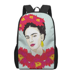 Frida Kahlo And Floral Print 17 Inch Backpack