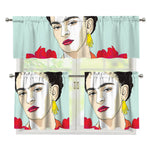 Frida Kahlo And Floral Print 3 Piece Kitchen Curtains