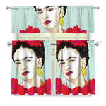 Frida Kahlo And Floral Print 3 Piece Kitchen Curtains