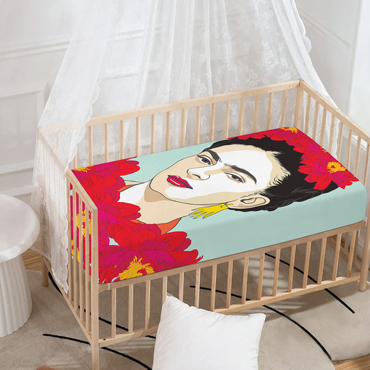 Frida Kahlo And Floral Print Baby Crib Sheet