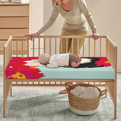Frida Kahlo And Floral Print Baby Crib Sheet