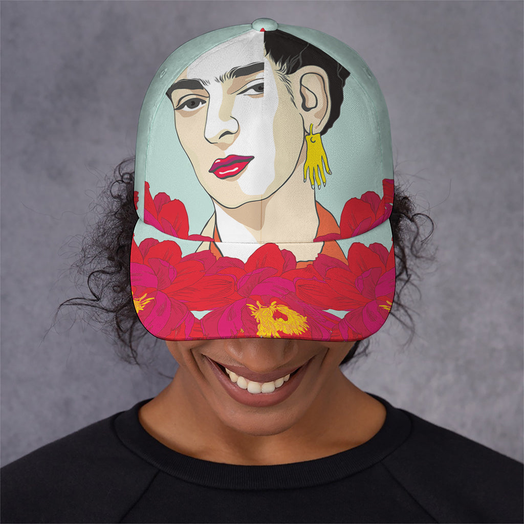 Frida Kahlo And Floral Print Baseball Cap