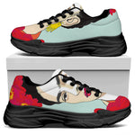 Frida Kahlo And Floral Print Black Chunky Shoes