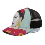 Frida Kahlo And Floral Print Black Mesh Trucker Cap